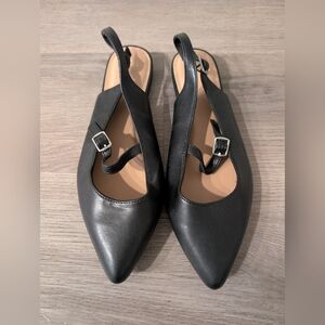 Old Navy Black Pointed Slingback Flats with Buckle Strap